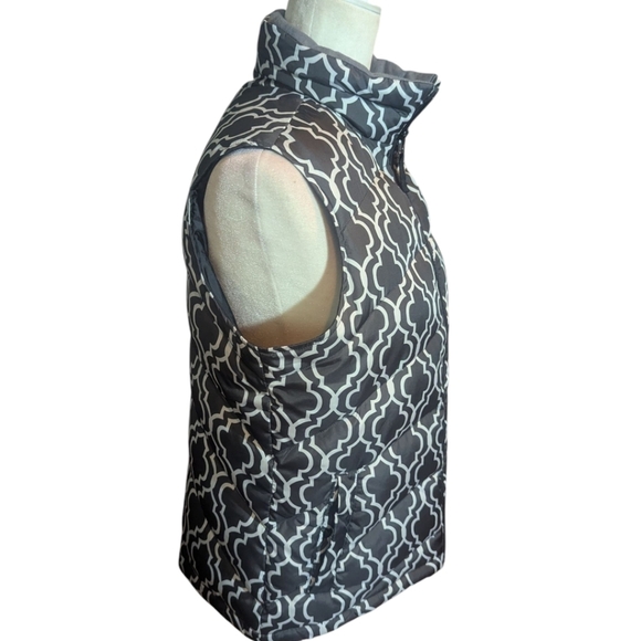 Lands End Down Quatrefoil Puffer Zip Up Vest Black White Gorpcore Sz Sm 6-8 EUC - Picture 4 of 10